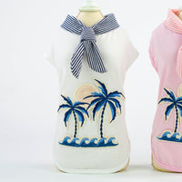 HKM-1816765 Coconut Tree Embroidered Cotton Dog Apparel in Pink and White