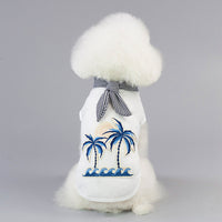 HKM-1816765 Coconut Tree Embroidered Cotton Dog Apparel in Pink and White