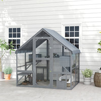 HKM-1818813 Wooden Cat Enclosure with Waterproof Cover, 2 Condos, 4 Platforms, Gray