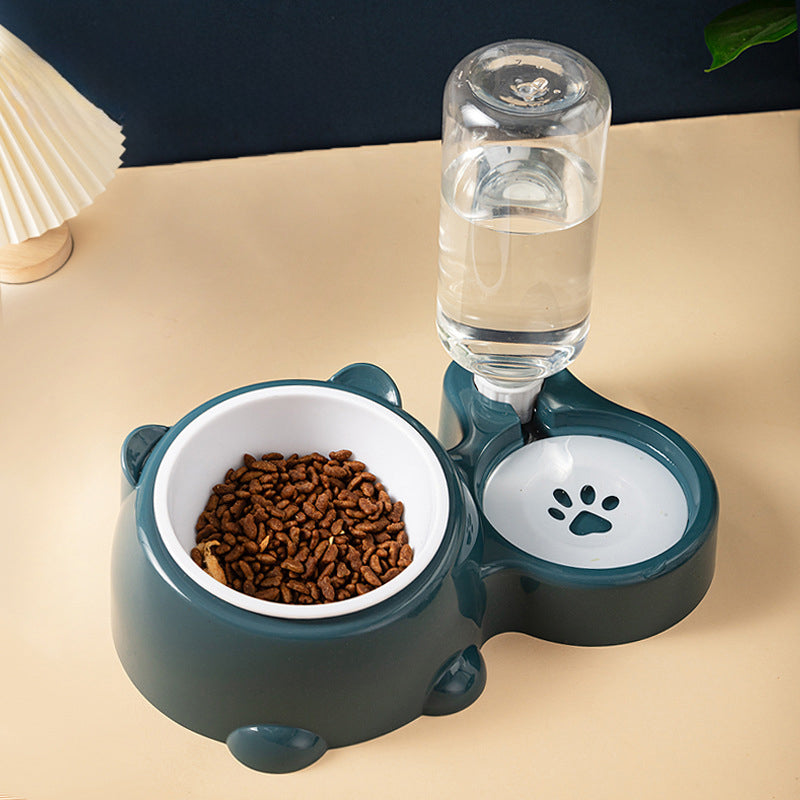 HKM-1818941 Tilted Pet Feeding Set with Removable Water Dispenser Bowl for Dogs and Cats