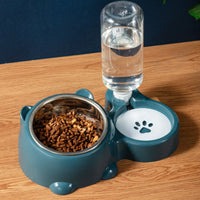 HKM-1818941 Tilted Pet Feeding Set with Removable Water Dispenser Bowl for Dogs and Cats