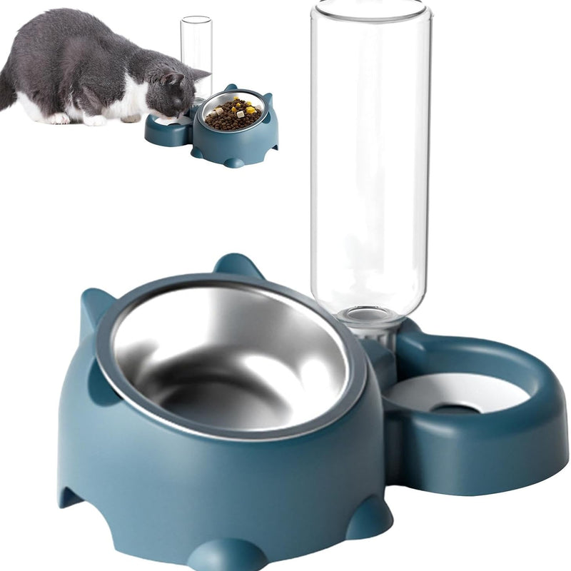 HKM-1818941 Tilted Pet Feeding Set with Removable Water Dispenser Bowl for Dogs and Cats