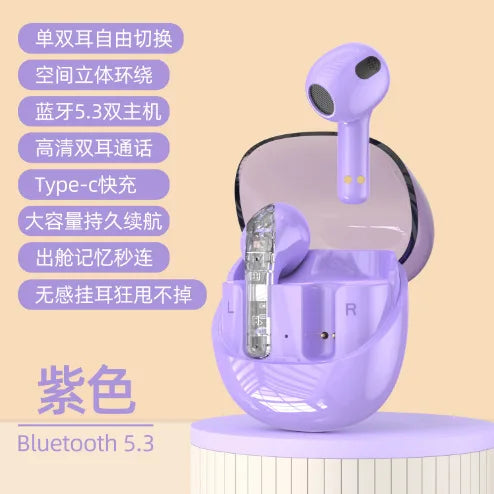 HKM-181907 Transparent Wireless Bluetooth In-Ear Headset with High Sound Quality and LED Battery Indicator