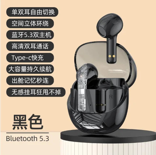 HKM-181907 Transparent Wireless Bluetooth In-Ear Headset with High Sound Quality and LED Battery Indicator