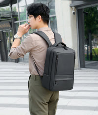 HKM-181971 Waterproof Nylon Laptop Backpack for Men & Women - USB Charging, 17 Inch Black Design