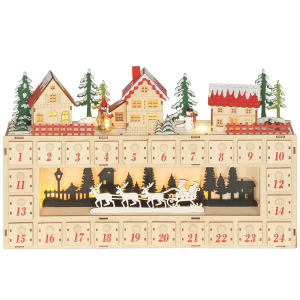 HKM-182035 Charming Christmas Advent Calendar with LED Lights and 24 Drawers for Holiday Surprises