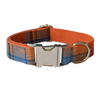 HKM-1820733 Orange Velvet Dog Collar and Leash Set with Bow - Cotton Material, Multiple Sizes Available