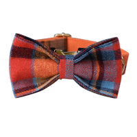 HKM-1820733 Orange Velvet Dog Collar and Leash Set with Bow - Cotton Material, Multiple Sizes Available