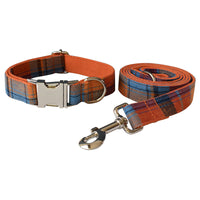 HKM-1820733 Orange Velvet Dog Collar and Leash Set with Bow - Cotton Material, Multiple Sizes Available