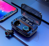 HKM-182099 Bluetooth 5.0 Headset with Digital Power Display and Noise Reduction CVC8.0, IPX7 Waterproof, Touch Control, and Mobile Phone Holder