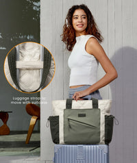 HKM-182291 Lightweight 15.6 in Quilted Laptop Tote Bag - Foldable Work Organizer and Travel Shoulder Bag for Women