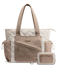 HKM-182291 Lightweight 15.6 in Quilted Laptop Tote Bag - Foldable Work Organizer and Travel Shoulder Bag for Women