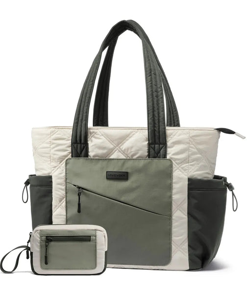 HKM-182291 Lightweight 15.6 in Quilted Laptop Tote Bag - Foldable Work Organizer and Travel Shoulder Bag for Women