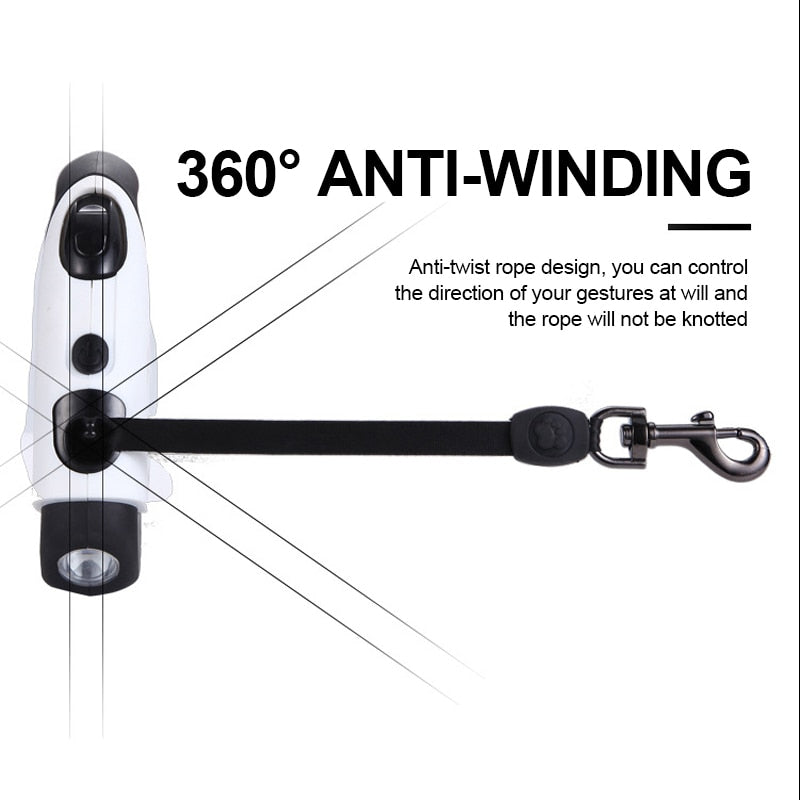 HKM-1824317 Retractable Dog Traction Rope with Light - Scalable, Available in Black & White, Green, Red, Lengths of 3m & 5m