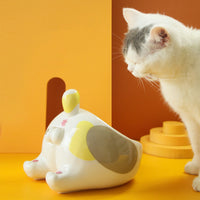 HKM-1824701 High-Foot Pet Food Bowls for Cats and Dogs - Durable Porcelain, Easy to Clean, Two Sizes