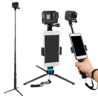 HKM-182611 Aluminum Alloy Tripod Selfie Stick with GoPro Mount and Mobile Phone Holder