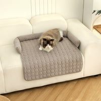 HKM-1826365 Corduroy Pet Bed with Neck Pillow ¨C Soft and Thick Calming Mat for Home, Car, and Outdoor Use (75x75CM)