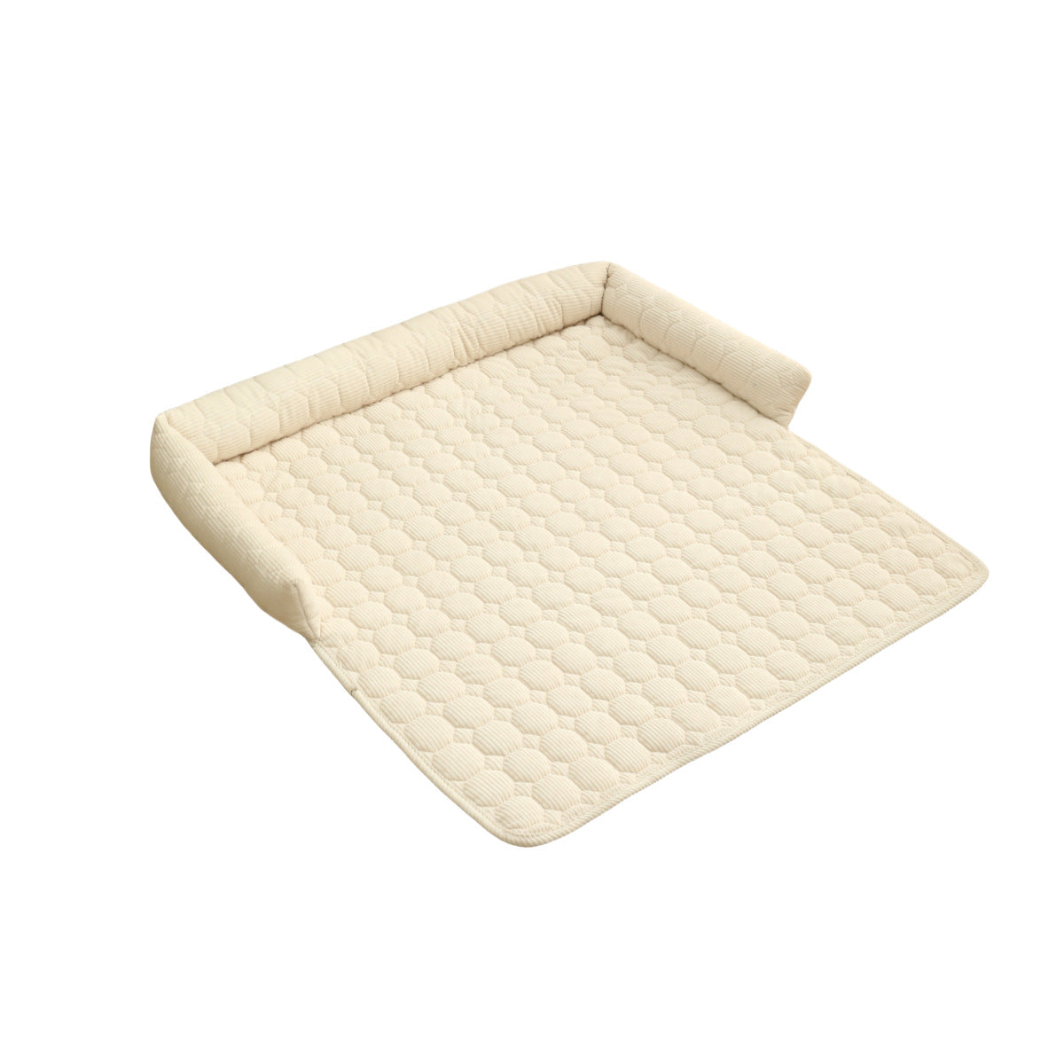 HKM-1826365 Corduroy Pet Bed with Neck Pillow ¨C Soft and Thick Calming Mat for Home, Car, and Outdoor Use (75x75CM)
