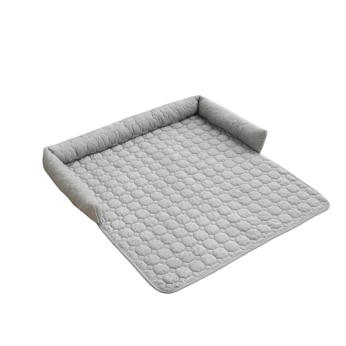 HKM-1826365 Corduroy Pet Bed with Neck Pillow ¨C Soft and Thick Calming Mat for Home, Car, and Outdoor Use (75x75CM)