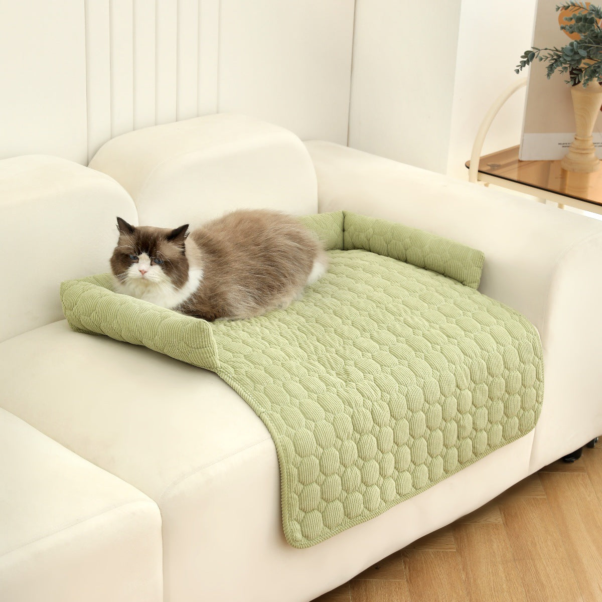 HKM-1826365 Corduroy Pet Bed with Neck Pillow ¨C Soft and Thick Calming Mat for Home, Car, and Outdoor Use (75x75CM)
