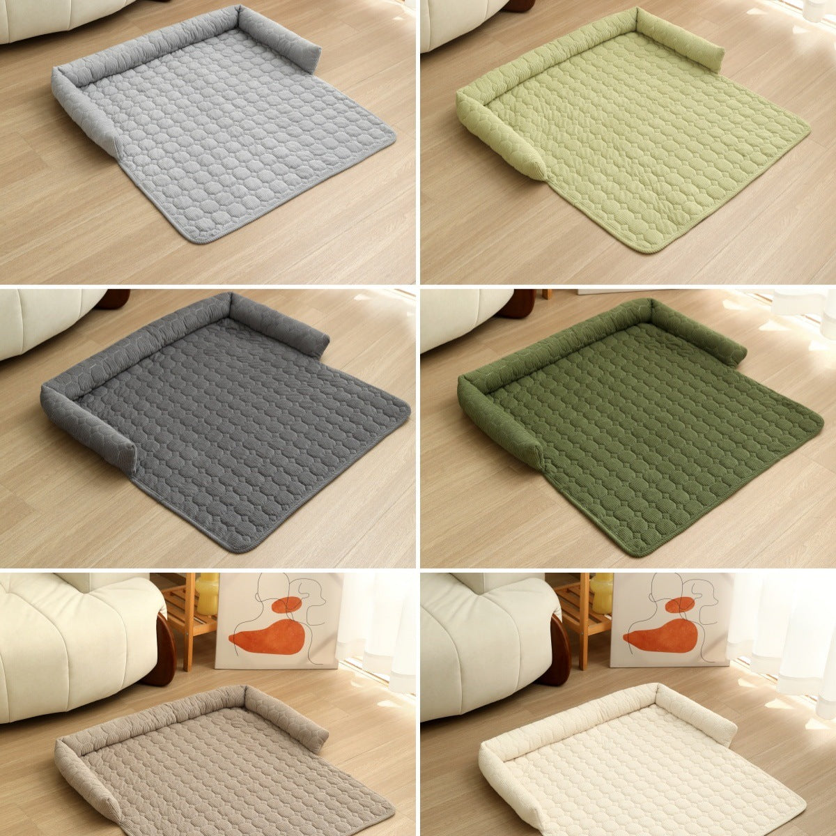 HKM-1826365 Corduroy Pet Bed with Neck Pillow ¨C Soft and Thick Calming Mat for Home, Car, and Outdoor Use (75x75CM)