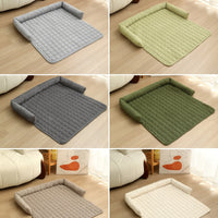 HKM-1826365 Corduroy Pet Bed with Neck Pillow ¨C Soft and Thick Calming Mat for Home, Car, and Outdoor Use (75x75CM)