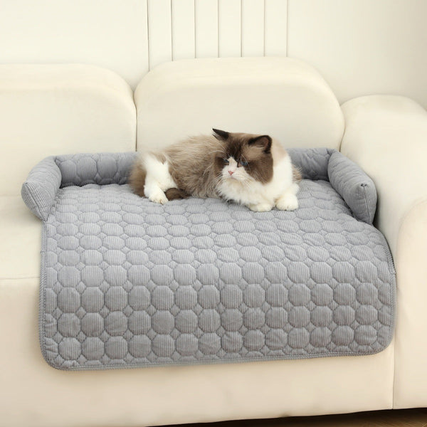 HKM-1826365 Corduroy Pet Bed with Neck Pillow ¨C Soft and Thick Calming Mat for Home, Car, and Outdoor Use (75x75CM)