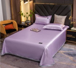 HKM-182739 Ice Silk Bed Sheet Set with Quilt Cover and Pillowcases - Cool Feeling, Solid Colors, Multiple Sizes Available