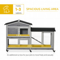 HKM-1828157 62" Wooden Rabbit Hutch with Wheels, Slide-out Tray, and Ramp for Small Pets