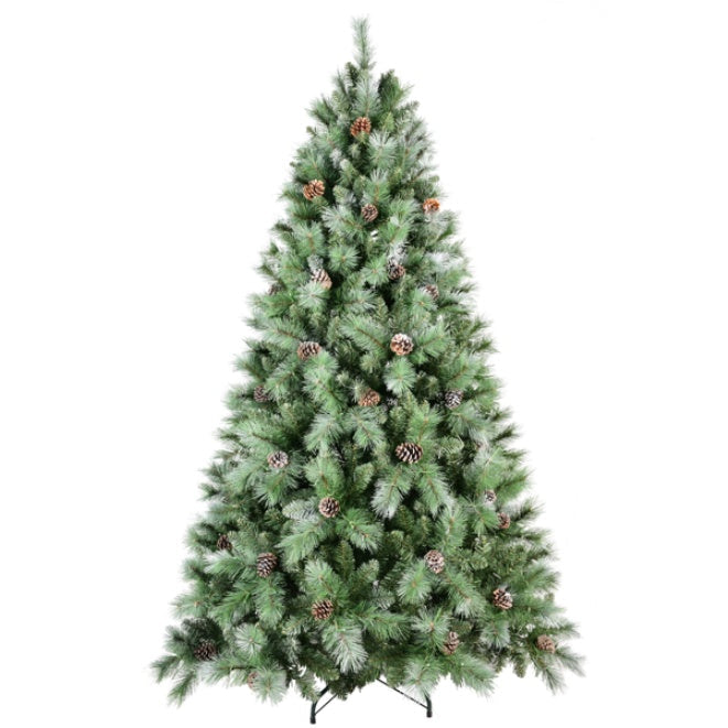 HKM-182867 7ft Artificial Green Christmas Tree with 1348 PVC Hard Needle Branch Tips and 82 Pine Cones, Easy Assembly, Fireproof Design