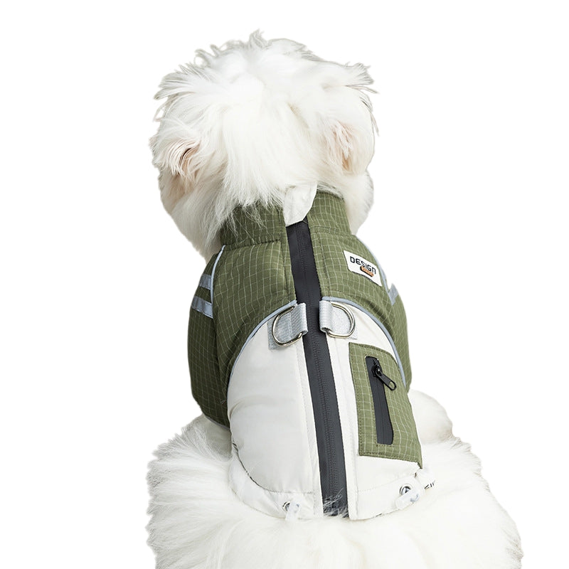 HKM-1829053 Outdoor Adventure Vest for Small and Medium Dogs, Warm Cotton Windbreaker with Leash Ring and Secure Pocket