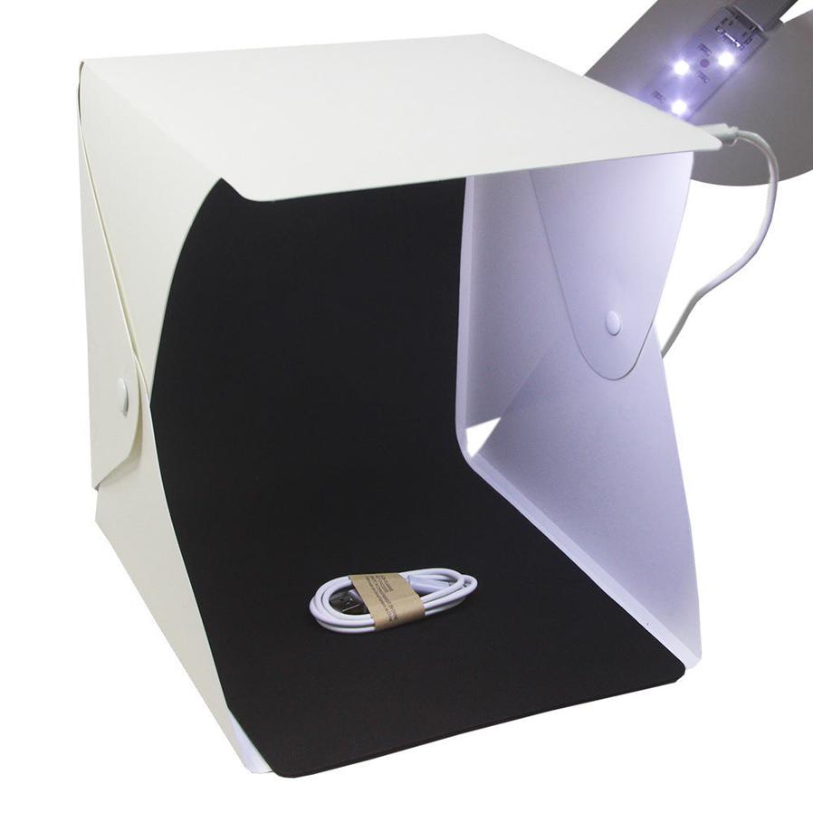 HKM-183123 20cm Portable Pop-Up LED Light Box for Personal Photography with Black and White Backgrounds