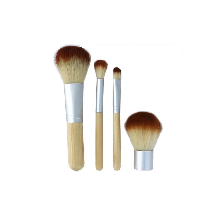 HKM-183123 Bamboo Handle Makeup Brush Set – 4 Rayon Brushes, 16cm Length, Wood Color