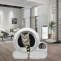 HKM-183187 Self-Cleaning Cat Litter Box with Large Capacity and Automatic Features, Round Design, 65L Space
