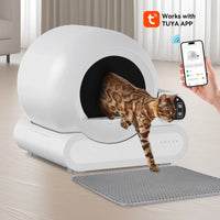 HKM-183187 Self-Cleaning Cat Litter Box with Large Capacity and Automatic Features, Round Design, 65L Space