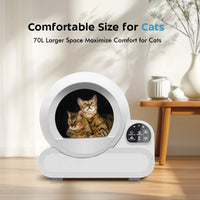 HKM-183187 Self-Cleaning Cat Litter Box with Large Capacity and Automatic Features, Round Design, 65L Space