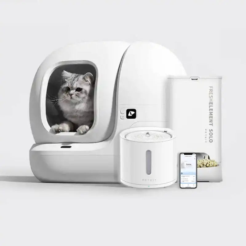 HKM-183187 Self-Cleaning Cat Litter Box with Large Capacity and Automatic Features, Round Design, 65L Space