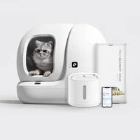 HKM-183187 Self-Cleaning Cat Litter Box with Large Capacity and Automatic Features, Round Design, 65L Space