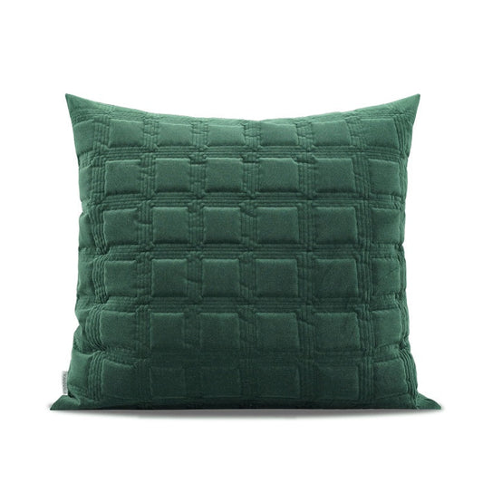 HKM-183443 Dark Green Geometric Quilted Pillow Cover with Optional Insert – 45cm, 50cm, 55cm Sizes