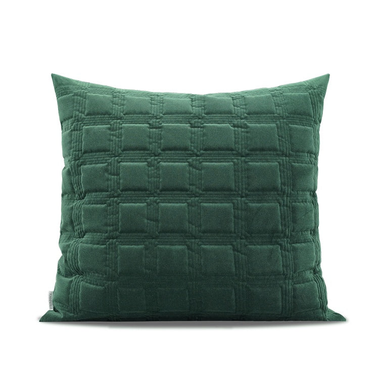 HKM-183443 Dark Green Geometric Quilted Pillow Cover with Optional Insert – 45cm, 50cm, 55cm Sizes