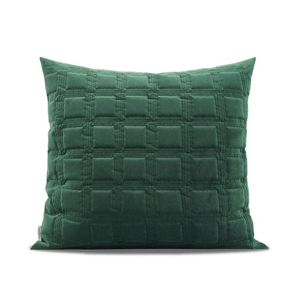 HKM-183443 Dark Green Geometric Quilted Pillow Cover with Optional Insert – 45cm, 50cm, 55cm Sizes