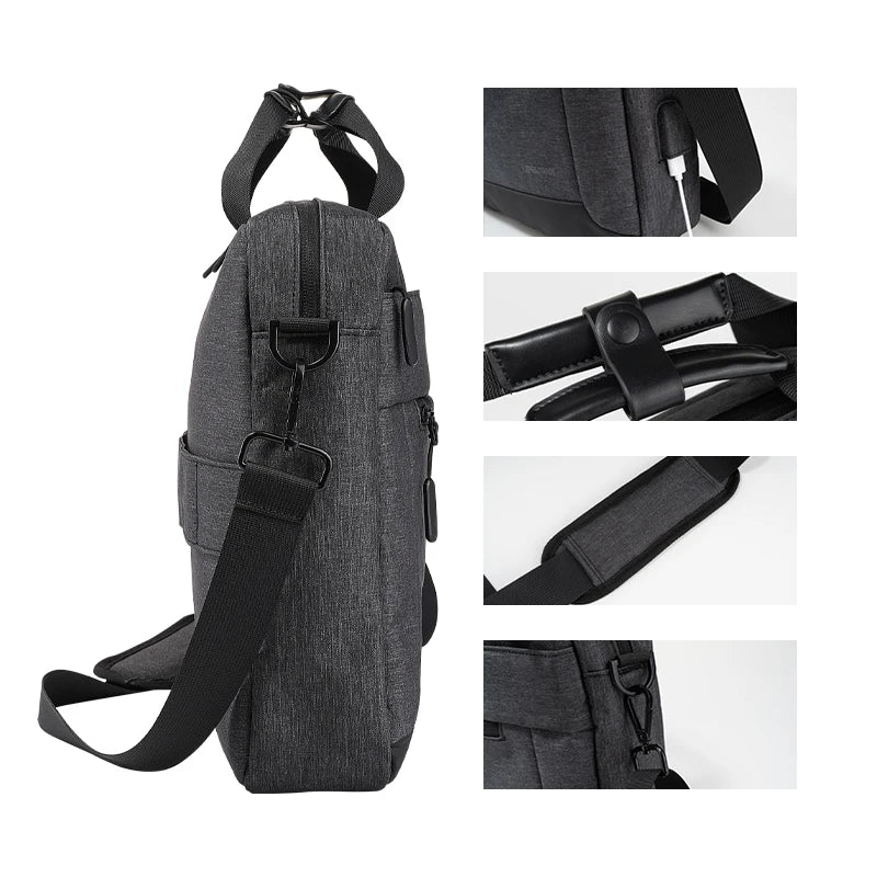 HKM-183443 Lightweight Casual Fabric Briefcase with Shoulder Strap for Men