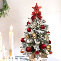 HKM-183507 2ft Mini Christmas Tree with Lights - Artificial Flocked Snow Tabletop Decoration for Home and Office