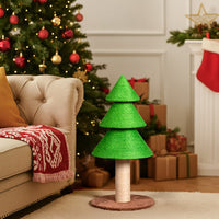 HKM-1835709 Christmas Tree Cat Scratcher Tower – 31.5in Indoor Cat Scratching Post with Sisal and Fleece Base
