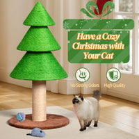 HKM-1835709 Christmas Tree Cat Scratcher Tower – 31.5in Indoor Cat Scratching Post with Sisal and Fleece Base