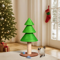 HKM-1835709 Christmas Tree Cat Scratcher Tower – 31.5in Indoor Cat Scratching Post with Sisal and Fleece Base