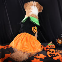 HKM-1836605 Classic Halloween Pumpkin Skirt Costume for Dogs and Cats - Crystal Velvet Pet Clothing