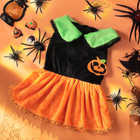HKM-1836605 Classic Halloween Pumpkin Skirt Costume for Dogs and Cats - Crystal Velvet Pet Clothing