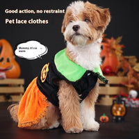 HKM-1836605 Classic Halloween Pumpkin Skirt Costume for Dogs and Cats - Crystal Velvet Pet Clothing