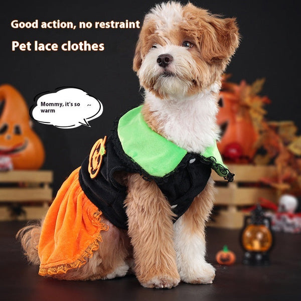 HKM-1836605 Classic Halloween Pumpkin Skirt Costume for Dogs and Cats - Crystal Velvet Pet Clothing